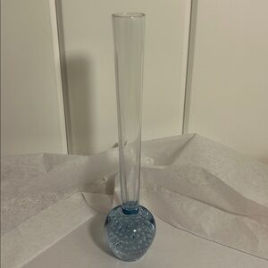 Vintage Bud Vase Kosta Boda blue Controlled Bubble 8” Scandinavian art glass